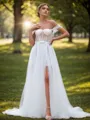 A-line Other Sleeveless Off-the-Shoulder Sleeveless Court Train Wedding Dress