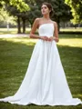A-line Satin Straight Sleeveless Chapel Train Wedding Dress