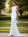 Sheath Stretch Crepe Scoop Sleeveless Sweep Train Wedding Dress