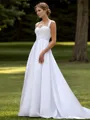 A-line Satin Straps Sleeveless Sweep Train Wedding Dress