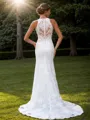 Sheath Lace Scoop Sleeveless Sweep Train Wedding Dress