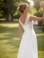 A-line Chiffon Appliques Lace V-neck Sleeveless Sweep Train Wedding Dress