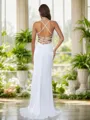 Sheath V-neck Appliques Lace Sweep Train Satin Chiffon Wedding Dress