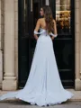 A-line Off-the-Shoulder Pleated Court Train Chiffon Corset Wedding Dress