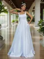 A-line Square Court Train Satin Wedding Dress