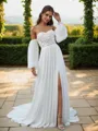 A-line Sweetheart Long Sleeves Appliques Lace Court Train Chiffon Corset Convertible Wedding Dress