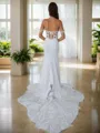 Sheath Off-the-Shoulder Appliques Lace Cathedral Train Stretch Crepe Corset Wedding Dress