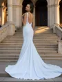Sheath V-neck Court Train Stretch Crepe Wedding Dress