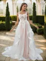 A-line Straps Appliques Lace Chapel Train Tulle Corset Wedding Dress