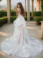 A-line Straps Appliques Lace Chapel Train Tulle Corset Wedding Dress