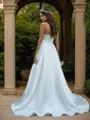 A-line Straight Pleated Sweep Train Satin Corset Wedding Dress