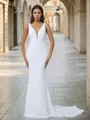 Sheath V-neck Court Train Stretch Crepe Wedding Dress