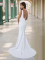 Sheath V-neck Court Train Stretch Crepe Wedding Dress