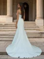 Sheath Spaghetti Straps Pleated Court Train Stretch Crepe Wedding Dress