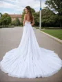 A-line Sweetheart Appliques Lace Cathedral Train Tulle Corset Wedding Dress