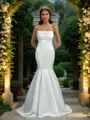 Mermaid Off-the-Shoulder Pleated Chapel Train Charmeuse Convertible Wedding Dress