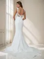 Sheath V-neck Appliques Lace Chapel Train Stretch Crepe Wedding Dress