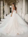 A-line Off-the-Shoulder Appliques Lace Chapel Train Tulle Wedding Dress