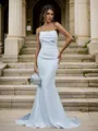 Sheath Straight Pleated Court Train Stretch Crepe Wedding Dress