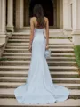 Sheath Straight Pleated Court Train Stretch Crepe Wedding Dress