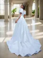 Ball Gown Square Short Sleeves Chapel Train Charmeuse Wedding Dress