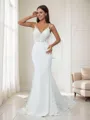 Sheath V-neck Appliques Lace Cathedral Train Stretch Crepe Wedding Dress