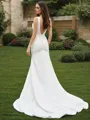 Sheath/Column Sleeveless Satin V-neck Ruffles Sweep Train Wedding Dresses
