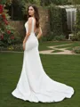 Sheath/Column Sleeveless Satin V-neck Ruffles Sweep Train Wedding Dresses