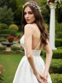 A-Line/Princess Ruffles V-neck Sleeveless Satin Tea-Length Wedding Dresses