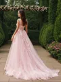A-Line/Princess Tulle Applique Straps Sleeveless Sweep Train Wedding Dresses
