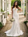 Trumpet/Mermaid Satin V-neck Ruffles Sleeveless Court Train Wedding Dresses