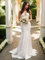 Trumpet/Mermaid Satin V-neck Ruffles Sleeveless Court Train Wedding Dresses