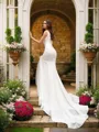 Trumpet/Mermaid Satin V-neck Ruffles Sleeveless Court Train Wedding Dresses