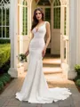 Trumpet/Mermaid Satin V-neck Ruffles Sleeveless Court Train Wedding Dresses