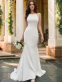 Trumpet/Mermaid Scoop Ruched Satin Sleeveless Sweep Train Wedding Dresses