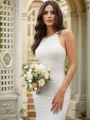 Trumpet/Mermaid Scoop Ruched Satin Sleeveless Sweep Train Wedding Dresses