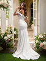 Trumpet/Mermaid Satin Off-the-Shoulder Ruched Sleeveless Sweep Train Wedding Dresses