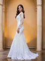 Trumpet/Mermaid Tulle Applique Scoop Long Sleeves Sweep Train Wedding Dresses