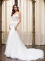 Trumpet/Mermaid Tulle Sweetheart Applique Sleeveless Court Train Wedding Dresses
