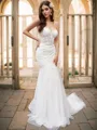 Trumpet/Mermaid Tulle Sweetheart Applique Sleeveless Court Train Wedding Dresses