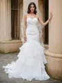 Trumpet/Mermaid Layers Spaghetti Straps Organza Sleeveless Sweep Train Wedding Dresses