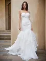 Trumpet/Mermaid Layers Spaghetti Straps Organza Sleeveless Sweep Train Wedding Dresses
