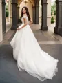 A-Line/Princess Applique Off-the-Shoulder Sleeveless Tulle Court Train Wedding Dresses
