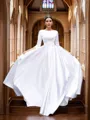 A-Line/Princess Satin Bowknot Bateau 3/4 Sleeves Sweep Train Wedding Dresses