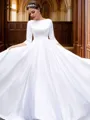 A-Line/Princess Satin Bowknot Bateau 3/4 Sleeves Sweep Train Wedding Dresses