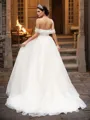 A-Line/Princess Tulle Sleeveless Off-the-Shoulder Ruched Sweep Train Wedding Dresses