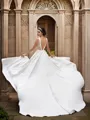 A-Line/Princess Satin Sleeveless Scoop Ruffles Sweep Train Wedding Dresses