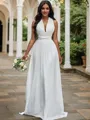 A-Line/Princess Chiffon Halter Ruched Sleeveless Floor-Length Wedding Dresses