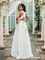 A-Line/Princess Chiffon Halter Ruched Sleeveless Floor-Length Wedding Dresses