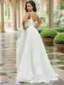 A-Line/Princess V-neck Organza Sleeveless Beading Sweep Train Wedding Dresses